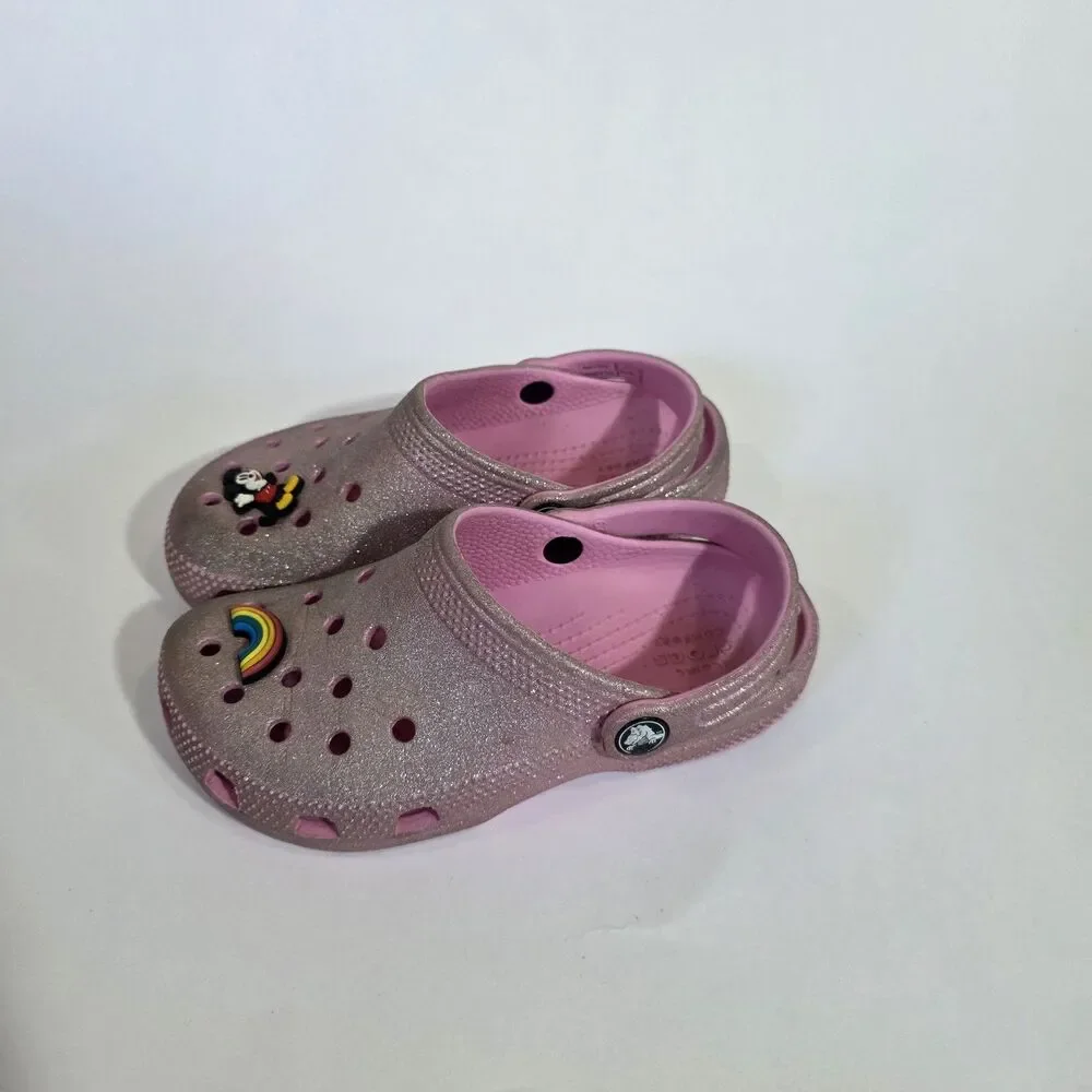 Crocs Pink Girls Clogs Sandals Glitter  Sz C13